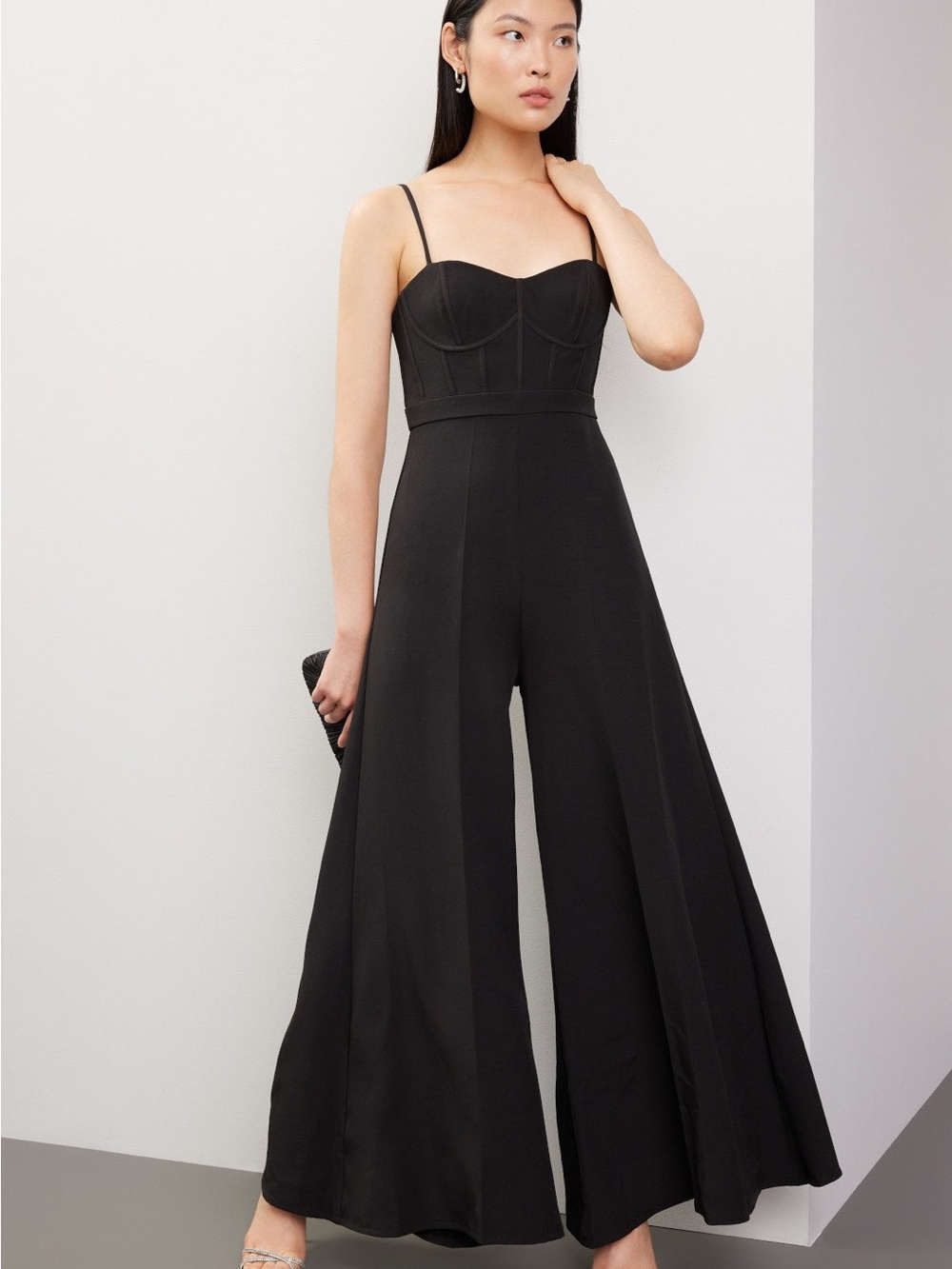 leena for Mac Duggal Black Wide-Leg Jumpsuit with Corset Bodice size 12
